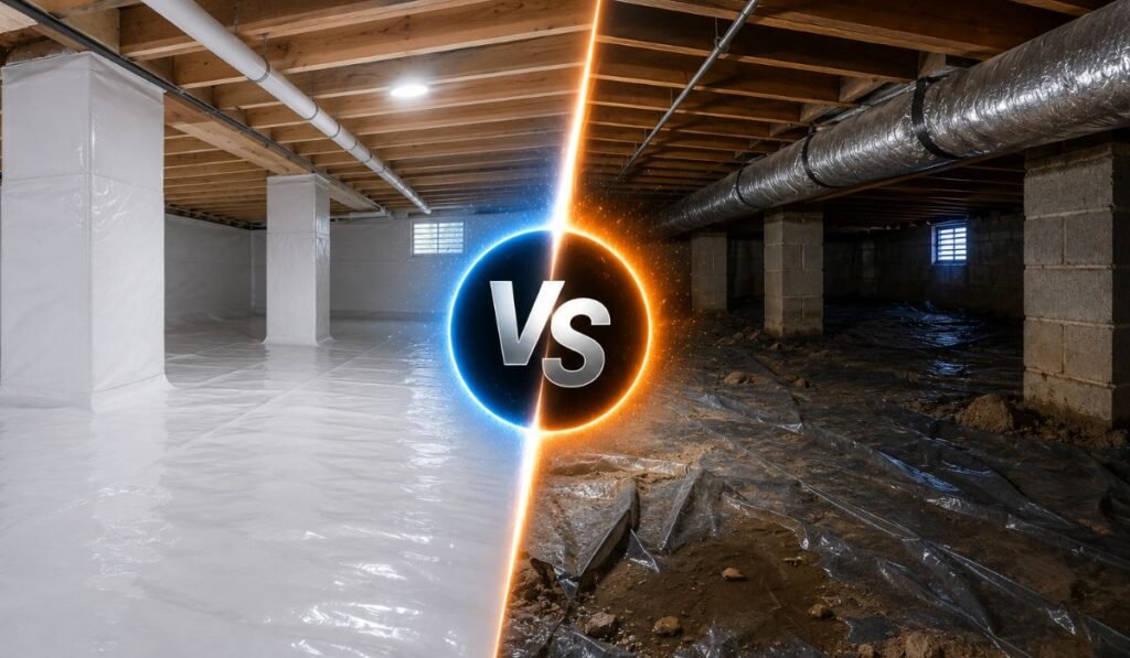 Crawl Space Encapsulation vs Basic Vapor Barrier