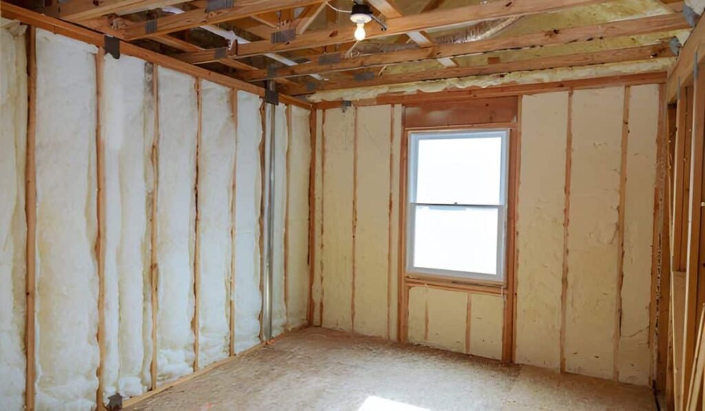 Insulation of attic with fiberglass