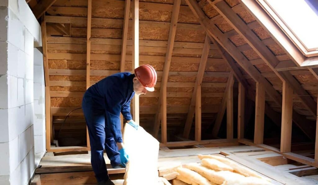 glass wool insulation in the attic