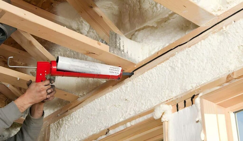 Blown Fiberglass Insulation between Attic Trusses